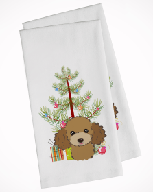 Poodle - Chocolate - Christmas Tree White Kitchen Towel Set of 2