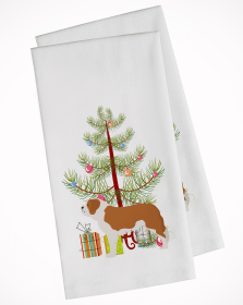 Saint Bernard Christmas Tree White Kitchen Towel Set of 2