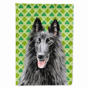 Belgian Sheepdog St. Patrick's Day Shamrock Portrait Flag Garden Size