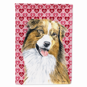 Australian Shepherd #2 Hearts Love and Valentine's Day Portrait Flag Garden Size