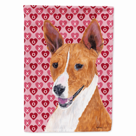 Basenji Hearts Love and Valentine's Day Portrait Flag Garden Size