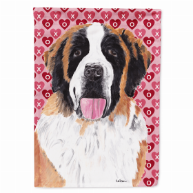 Saint Bernard Hearts Love and Valentine's Day Portrait Flag Garden Size