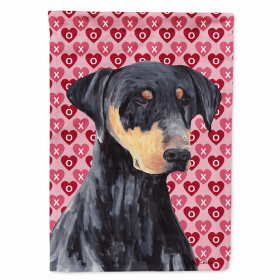 Doberman Hearts Love and Valentine's Day Portrait Flag Garden Size