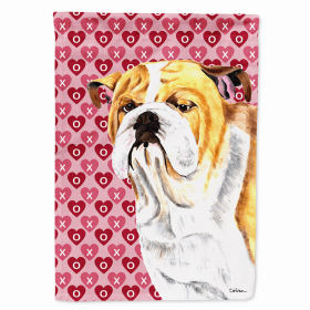 Bulldog Hearts Love and Valentine's Day Portrait Flag Garden Size