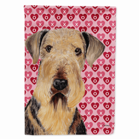 Airedale Hearts Love and Valentine's Day Portrait Flag Garden Size