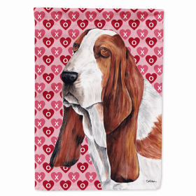 Basset Hound #4 Hearts Love and Valentine's Day Portrait Flag Garden Size