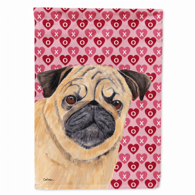 Pug #2 Hearts Love and Valentine's Day Portrait Flag Garden Size