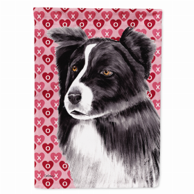 Border Collie Hearts Love and Valentine's Day Portrait Flag Garden Size