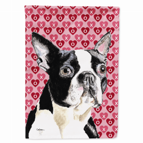 Boston Terrier Hearts Love and Valentine's Day Portrait Flag Garden Size