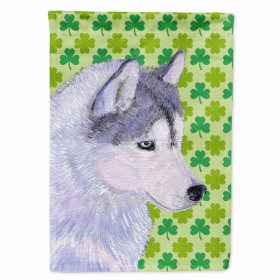 Siberian Husky St. Patrick's Day Shamrock Portrait Flag Garden Size