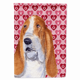 Basset Hound #5 Hearts Love and Valentine's Day Portrait Flag Garden Size