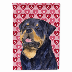 Rottweiler Hearts Love and Valentine's Day Portrait Flag Garden Size