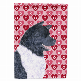 Akita 2 Hearts Love and Valentine's Day Protract Flag Garden Size