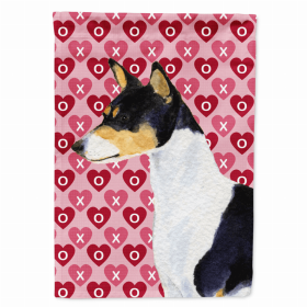 Basenji #2 Hearts Love and Valentine's Day Portrait Flag Garden Size