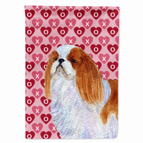 English Toy Spaniel Hearts Love and Valentine's Day Portrait Flag Garden Size