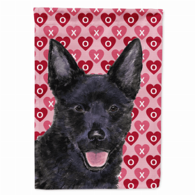 Australian Kelpie Hearts Love and Valentine's Day Portrait Flag Garden Size