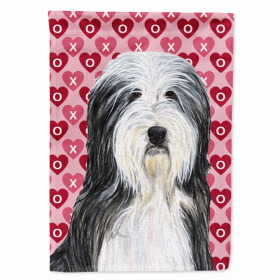 Bearded Collie #2 Hearts Love and Valentine's Day Portrait Flag Garden Size