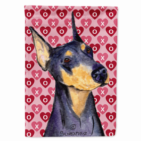 Doberman #4 Hearts Love and Valentine's Day Portrait Flag Garden Size