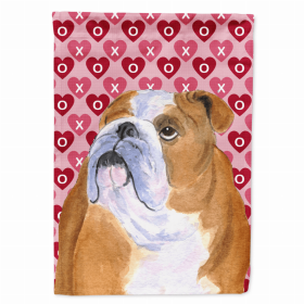 Bulldog #3 Hearts Love and Valentine's Day Portrait Flag Garden Size