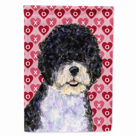 Portuguese Water Dog Hearts Love and Valentine's Day Portrait Flag Garden Size