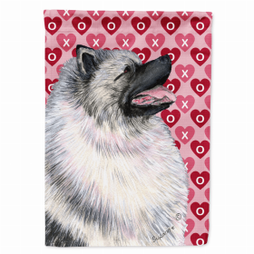 Keeshond Hearts Love and Valentine's Day Portrait Flag Garden Size