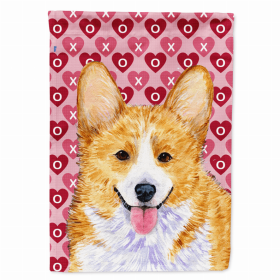 Corgi #3 Hearts Love and Valentine's Day Portrait Flag Garden Size