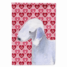 Bedlington Terrier Hearts Love and Valentine's Day Portrait Flag Garden Size