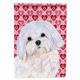 Maltese #2 Hearts Love and Valentine's Day Portrait Flag Garden Size