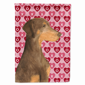 Doberman #3 Hearts Love and Valentine's Day Portrait Flag Garden Size