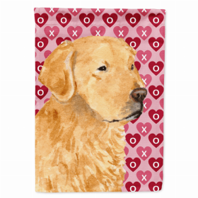 Golden Retriever Hearts Love and Valentine's Day Portrait Flag Garden Size