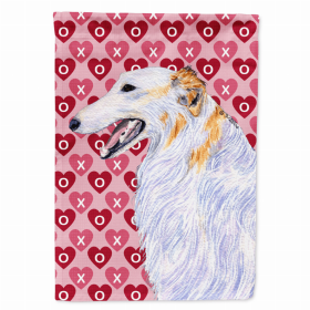 Borzoi Hearts Love and Valentine's Day Portrait Flag Garden Size