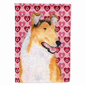 Collie #3 Hearts Love and Valentine's Day Portrait Flag Garden Size