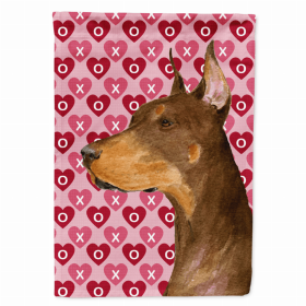 Doberman #2 Hearts Love and Valentine's Day Portrait Flag Garden Size