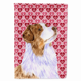 Australian Shepherd Hearts Love and Valentine's Day Portrait Flag Garden Size