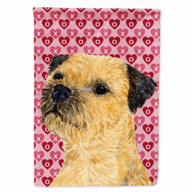 Border Terrier Hearts Love and Valentine's Day Portrait Flag Garden Size