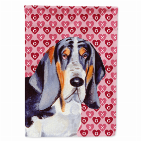 Basset Hound Hearts Love and Valentine's Day Portrait Flag Garden Size