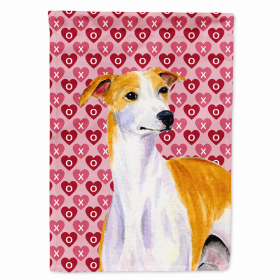 Whippet Hearts Love and Valentine's Day Portrait Flag Garden Size