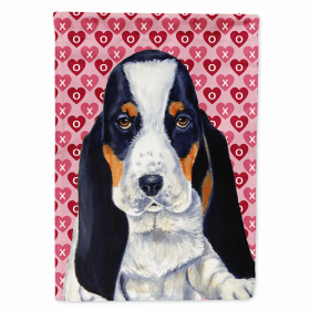 Basset Hound #2 Hearts Love and Valentine's Day Portrait Flag Garden Size