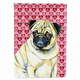 Pug Hearts Love and Valentine's Day Portrait Flag Garden Size