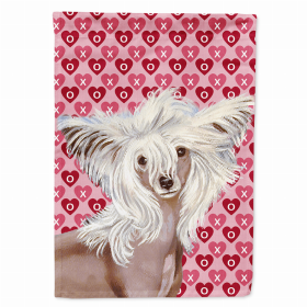 Chinese Crested Hearts Love and Valentine's Day Portrait Flag Garden Size