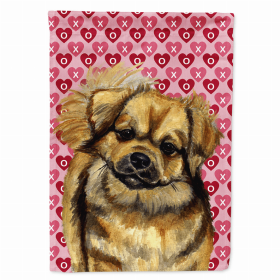 Tibetan Spaniel Hearts Love and Valentine's Day Portrait Flag Garden Size