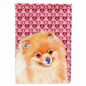 Pomeranian Hearts Love and Valentine's Day Portrait Flag Garden Size