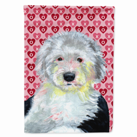 Old English Sheepdog Hearts Love and Valentine's Day Portrait Flag Garden Size