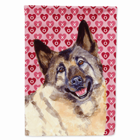 Norwegian Elkhound Hearts Love and Valentine's Day Portrait Flag Garden Size