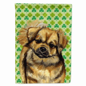 Tibetan Spaniel St. Patrick's Day Shamrock Portrait Flag Garden Size