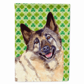 Norwegian Elkhound St. Patrick's Day Shamrock Portrait Flag Garden Size