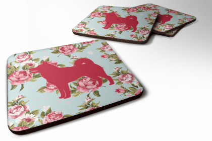 Shiba Inu Chic Blue Roses Foam Coaster