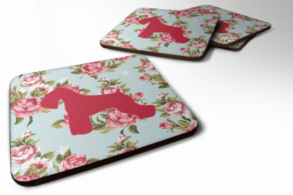 Schnauzer Chic Blue Roses Foam Coaster