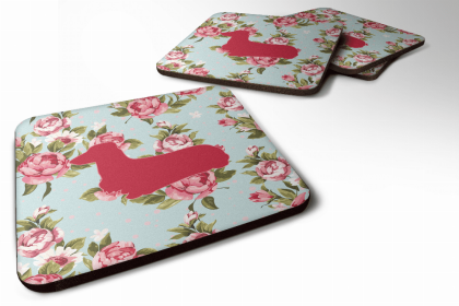 Dachshund Chic Blue Roses Foam Coaster