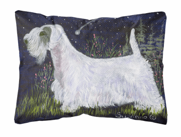 Sealyham Terrier Portrait/Landscape Painting Fabric Decorative Pillow